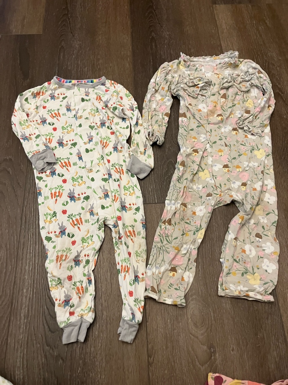 Magnetic Me Floral & Bunny Print One-Piece Footies - Cream, Light Pink
